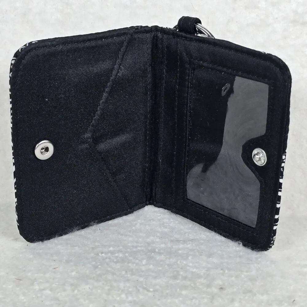 Vera Bradley Blanco Bouquet Black White Small Snap Close ID Card Wallet Keyring